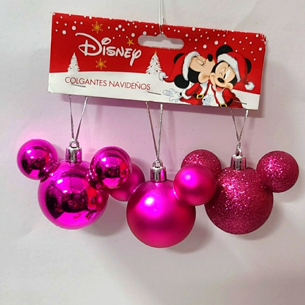 Disney Mickey Mouse Christmas Ornaments 3pz Fuchsia